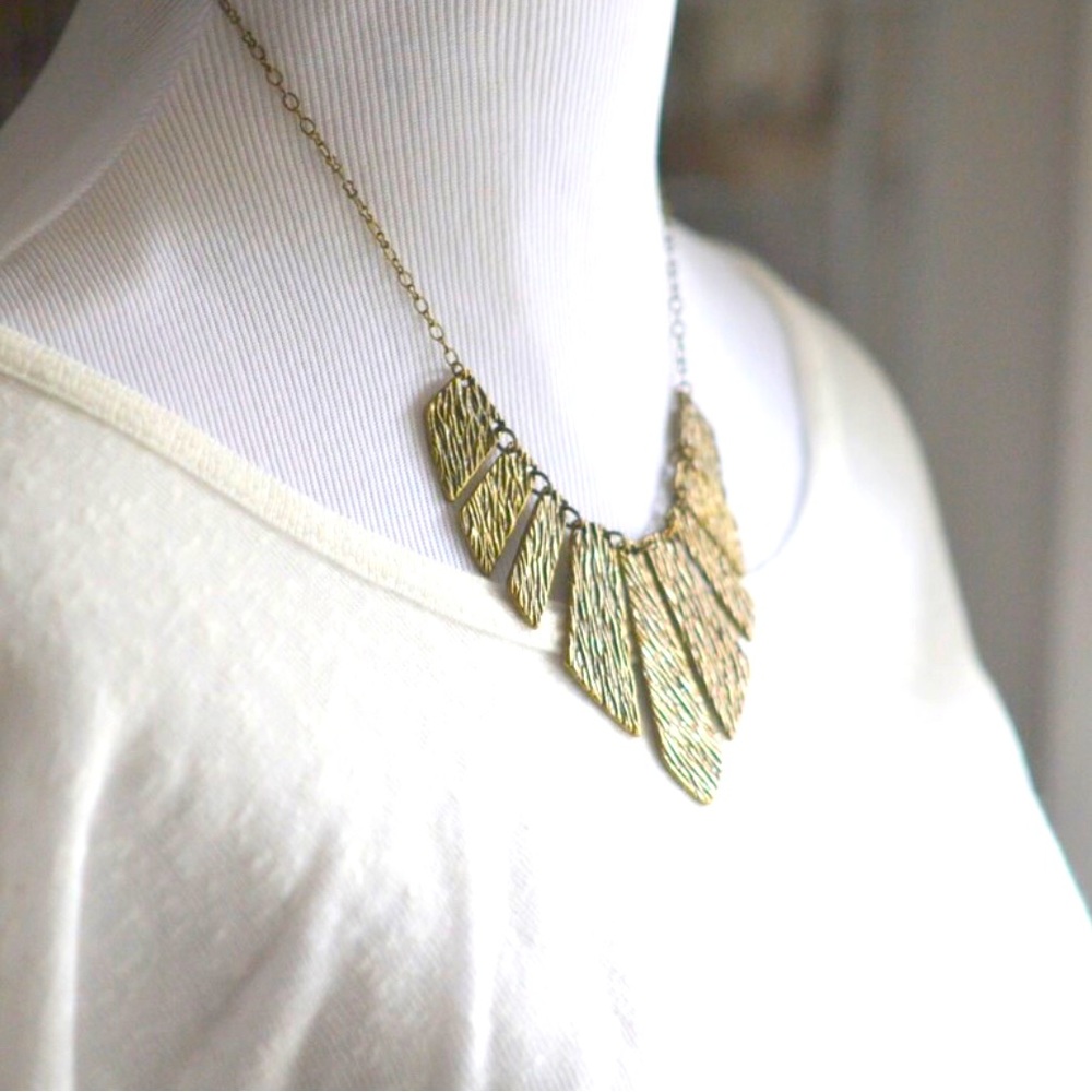 Geometric Pendant Bib Statement Necklace in Antique Gold